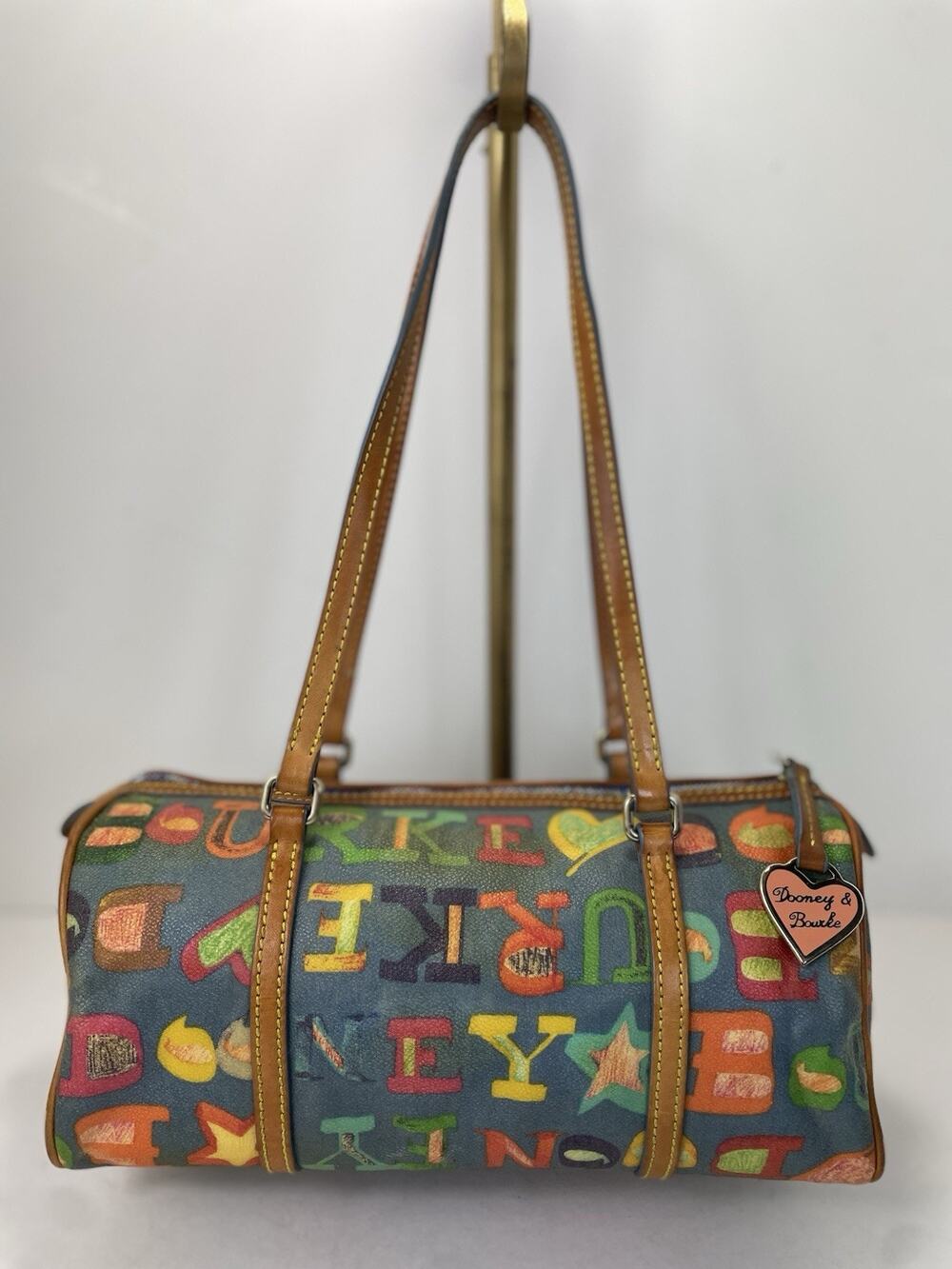 Y2K Vintage Dooney & Bourke Graffiti Leather Trim Blue w/Multi Barrel Bag 2000s